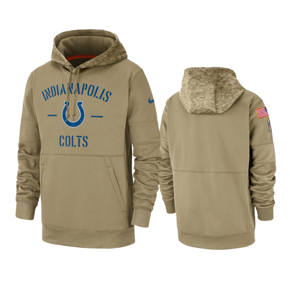 Men's Indianapolis Colts Tan 2019 Salute to Service Sideline Therma Pullover Hoodie